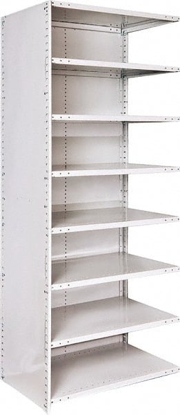 Hallowell - 8 Shelf, 500 Lb. Capacity, Closed Shelving Add-On Unit - 36 Inch Wide x 24 Inch Deep x 87 Inch High, Platinum - Exact Tooling