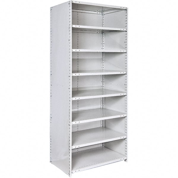 Hallowell - 8 Shelf, 350 Lb. Capacity, Closed Shelving Starter Unit - 48 Inch Wide x 24 Inch Deep x 87 Inch High, Platinum - Exact Tooling