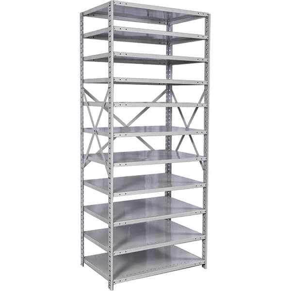 Hallowell - 11 Shelf Starter Medium-Duty Open Steel Shelving - 375 Lb Capacity, 48" Wide x 87" High x 18" Deep, Platinum - Exact Tooling