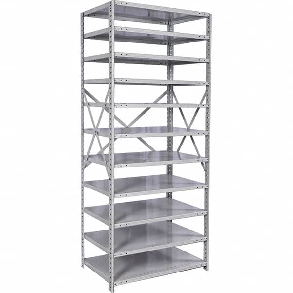 Hallowell - 11 Shelf Starter Medium-Duty Open Steel Shelving - 350 Lb Capacity, 48" Wide x 87" High x 24" Deep, Platinum - Exact Tooling