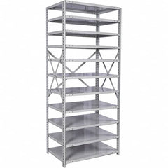 Hallowell - 11 Shelf Starter Medium-Duty Open Steel Shelving - 500 Lb Capacity, 36" Wide x 87" High x 12" Deep, Platinum - Exact Tooling