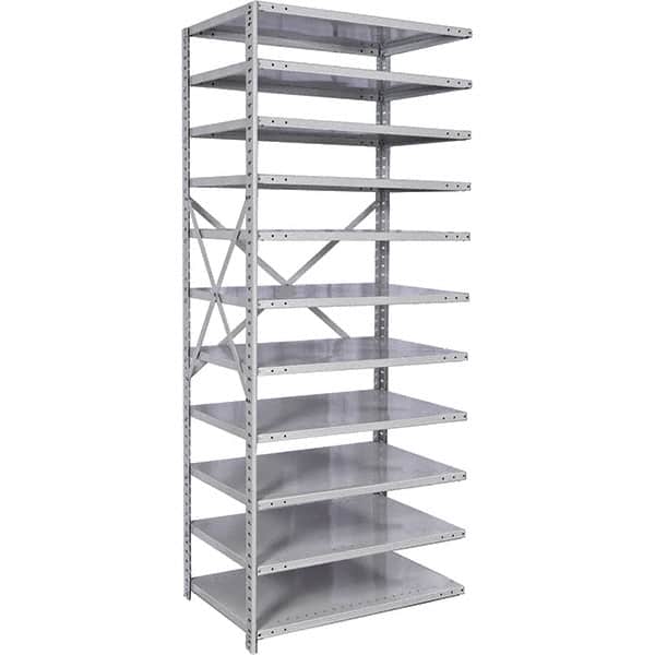 Hallowell - 11 Shelf Add-On Medium-Duty Open Steel Shelving - 375 Lb Capacity, 48" Wide x 87" High x 12" Deep, Platinum - Exact Tooling