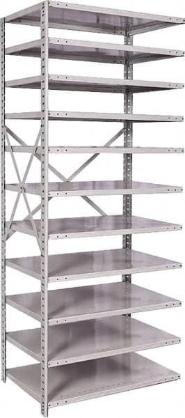 Hallowell - 11 Shelf Add-On Medium-Duty Open Steel Shelving - 500 Lb Capacity, 36" Wide x 87" High x 24" Deep, Platinum - Exact Tooling