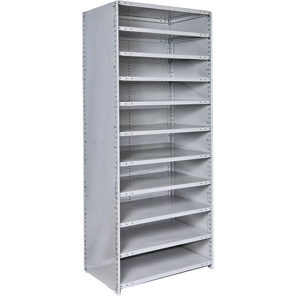 Hallowell - 11 Shelf, 375 Lb. Capacity, Closed Shelving Starter Unit - 48 Inch Wide x 12 Inch Deep x 87 Inch High, Platinum - Exact Tooling