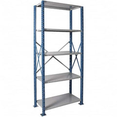 Hallowell - 5 Shelf Starter Extra Heavy-Duty Open Steel Shelving - 900 Lb Capacity, 48" Wide x 87" High x 24" Deep, Blue/Platinum - Exact Tooling