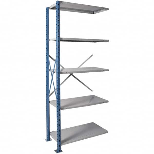 Hallowell - 5 Shelf Add-On Heavy-Duty Open Steel Shelving - 800 Lb Capacity, 48" Wide x 123" High x 24" Deep, Blue/Platinum - Exact Tooling