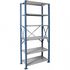 Hallowell - 6 Shelf Starter Extra Heavy-Duty Open Steel Shelving - 1 Lb Capacity, 36" Wide x 87" High x 18" Deep, Blue/Platinum - Exact Tooling