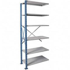 Hallowell - 6 Shelf Add-On Heavy-Duty Open Steel Shelving - 800 Lb Capacity, 36" Wide x 87" High x 18" Deep, Blue/Platinum - Exact Tooling