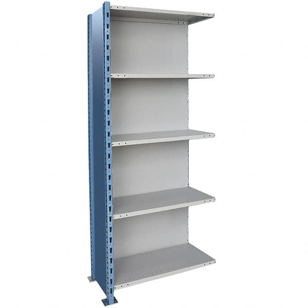 Hallowell - 5 Shelf, 500 Lb. Capacity, Closed Shelving Add-On Unit - 48 Inch Wide x 24 Inch Deep x 123 Inch High, Blue and Platinum - Exact Tooling