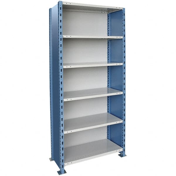 Hallowell - 6 Shelf, 800 Lb. Capacity, Closed Shelving Starter Unit - 36 Inch Wide x 18 Inch Deep x 123 Inch High, Blue and Platinum - Exact Tooling