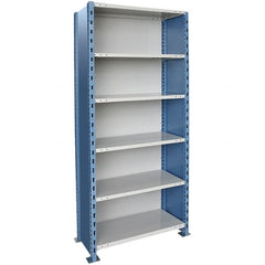 Hallowell - 6 Shelf, 450 Lb. Capacity, Closed Shelving Starter Unit - 48 Inch Wide x 18 Inch Deep x 87 Inch High, Blue and Platinum - Exact Tooling