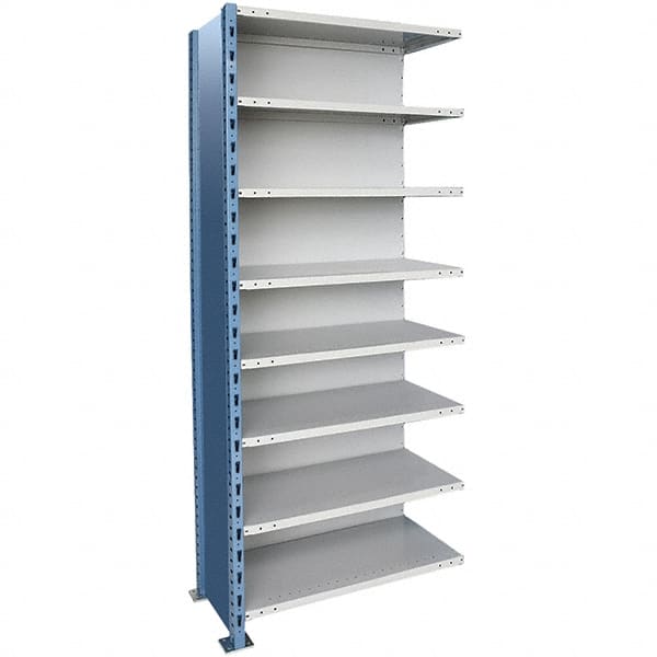 Hallowell - 8 Shelf, 450 Lb. Capacity, Closed Shelving Add-On Unit - 48 Inch Wide x 18 Inch Deep x 87 Inch High, Blue and Platinum - Exact Tooling