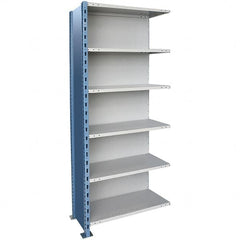 Hallowell - 6 Shelf, 1,250 Lb. Capacity, Closed Shelving Add-On Unit - 36 Inch Wide x 24 Inch Deep x 87 Inch High, Blue and Platinum - Exact Tooling