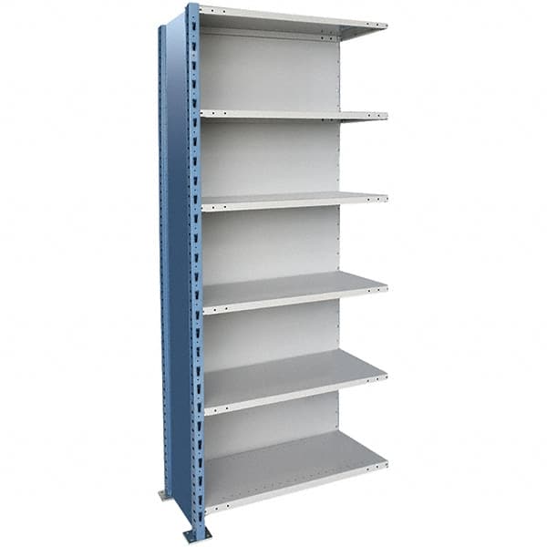 Hallowell - 6 Shelf, 800 Lb. Capacity, Closed Shelving Add-On Unit - 36 Inch Wide x 24 Inch Deep x 87 Inch High, Blue and Platinum - Exact Tooling