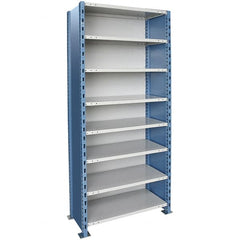 Hallowell - 8 Shelf, 900 Lb. Capacity, Closed Shelving Starter Unit - 48 Inch Wide x 24 Inch Deep x 87 Inch High, Blue and Platinum - Exact Tooling