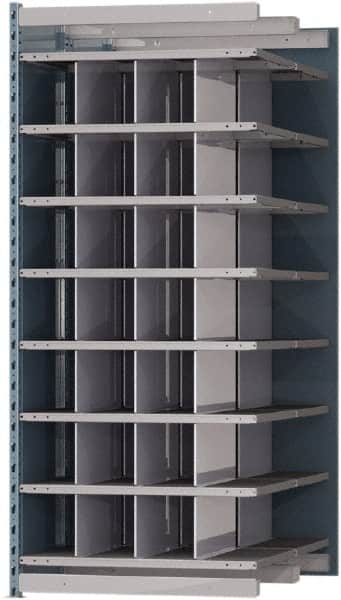 Hallowell - 28 Bin Heavy-Duty Deep Bin Industrial Shelving - 36 Inch Overall Width x 48 Inch Overall Depth x 87 Inch Overall Height, Blue and Platinum Steel Bins - Exact Tooling