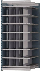 Hallowell - 28 Bin Heavy-Duty Deep Bin Industrial Shelving - 36 Inch Overall Width x 48 Inch Overall Depth x 87 Inch Overall Height, Blue and Platinum Steel Bins - Exact Tooling