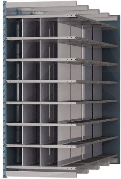 Hallowell - 28 Bin Heavy-Duty Deep Bin Industrial Shelving - 36 Inch Overall Width x 96 Inch Overall Depth x 87 Inch Overall Height, Blue and Platinum Steel Bins - Exact Tooling
