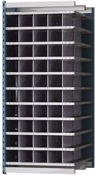 Hallowell - 50 Bin Heavy-Duty Deep Bin Industrial Shelving - 36 Inch Overall Width x 48 Inch Overall Depth x 87 Inch Overall Height, Blue and Platinum Steel Bins - Exact Tooling