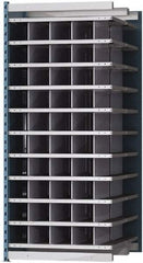 Hallowell - 50 Bin Heavy-Duty Deep Bin Industrial Shelving - 36 Inch Overall Width x 48 Inch Overall Depth x 87 Inch Overall Height, Blue and Platinum Steel Bins - Exact Tooling