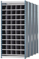 Hallowell - 50 Bin Heavy-Duty Deep Bin Industrial Shelving - 36 Inch Overall Width x 96 Inch Overall Depth x 87 Inch Overall Height, Blue and Platinum Steel Bins - Exact Tooling
