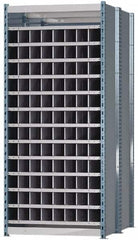 Hallowell - 96 Bin Heavy-Duty Deep Bin Industrial Shelving - 36 Inch Overall Width x 48 Inch Overall Depth x 87 Inch Overall Height, Blue and Platinum Steel Bins - Exact Tooling