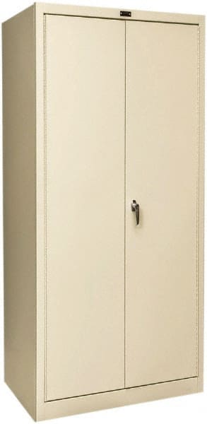 Hallowell - 4 Shelf Locking Storage Cabinet - Steel, 36" Wide x 24" Deep x 72" High, Tan - Exact Tooling