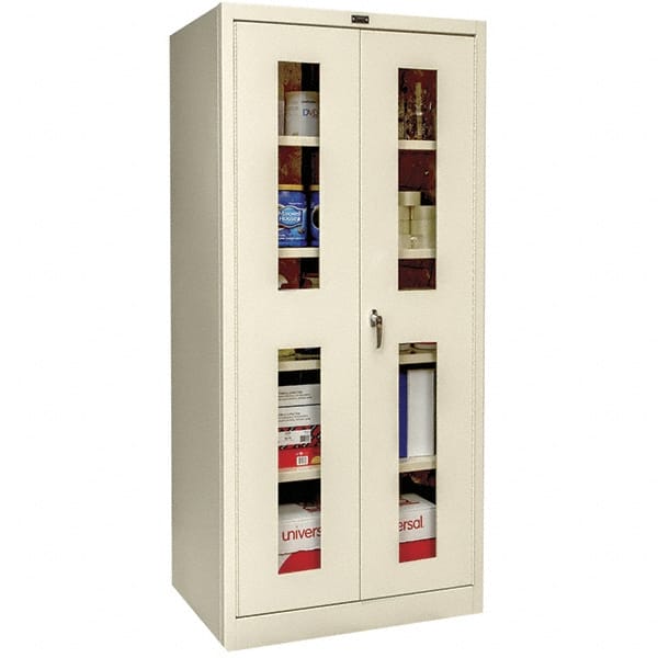 Hallowell - 4 Shelf Locking Storage Cabinet - Steel, 48" Wide x 18" Deep x 72" High, Tan - Exact Tooling