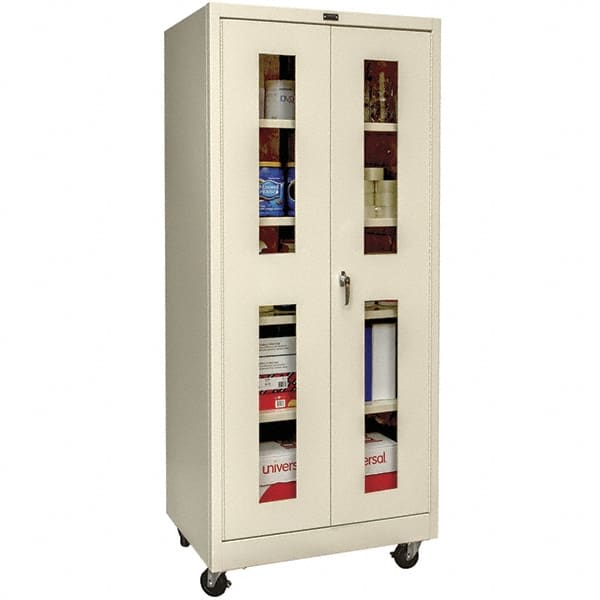 Hallowell - 4 Shelf Mobile Storage Cabinet - Steel, 36" Wide x 24" Deep x 72" High, Tan - Exact Tooling