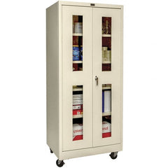 Hallowell - 4 Shelf Mobile Storage Cabinet - Steel, 36" Wide x 24" Deep x 72" High, Tan - Exact Tooling