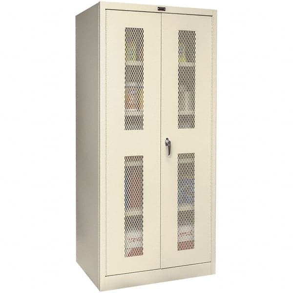 Hallowell - 4 Shelf Locking Storage Cabinet - Steel, 48" Wide x 18" Deep x 72" High, Tan - Exact Tooling