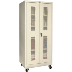 Hallowell - 4 Shelf Mobile Storage Cabinet - Steel, 36" Wide x 24" Deep x 72" High, Tan - Exact Tooling
