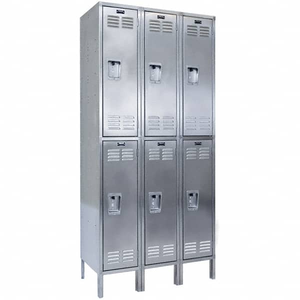 Hallowell - 6 Door, 2 Tier, Stainless Steel Locker - Exact Tooling