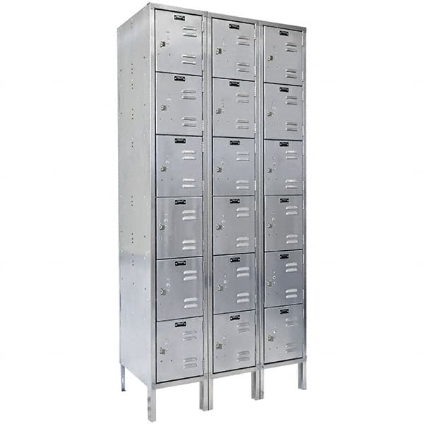 Hallowell - 18 Door, 6 Tier, Stainless Steel Locker - Exact Tooling