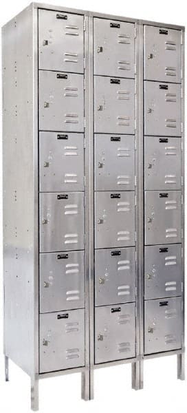 Hallowell - 18 Door, 6 Tier, Stainless Steel Locker - Exact Tooling