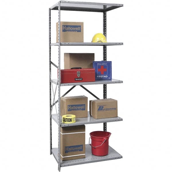 Hallowell - 5 Shelf Add-On Extra Heavy-Duty Open Steel Shelving - 1 Lb Capacity, 36" Wide x 87" High x 18" Deep, Gray - Exact Tooling