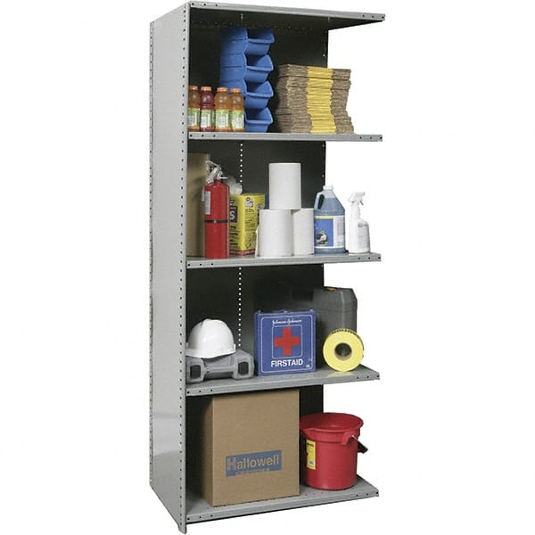 Hallowell - 5 Shelf, 375 Lb. Capacity, Closed Shelving Add-On Unit - 48 Inch Wide x 12 Inch Deep x 87 Inch High, Gray - Exact Tooling