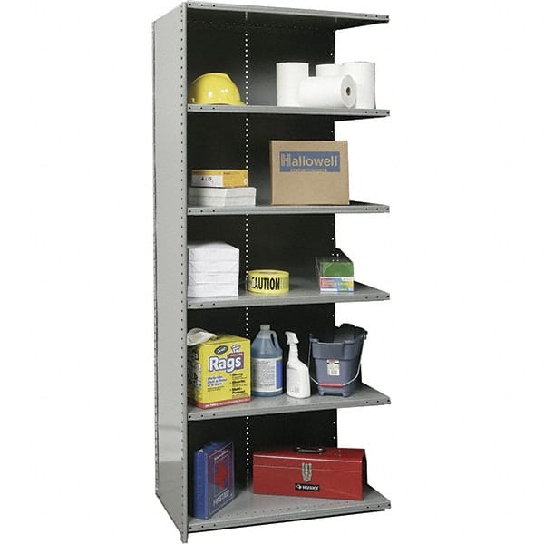 Hallowell - 6 Shelf, 900 Lb. Capacity, Closed Shelving Add-On Unit - 48 Inch Wide x 24 Inch Deep x 87 Inch High, Gray - Exact Tooling