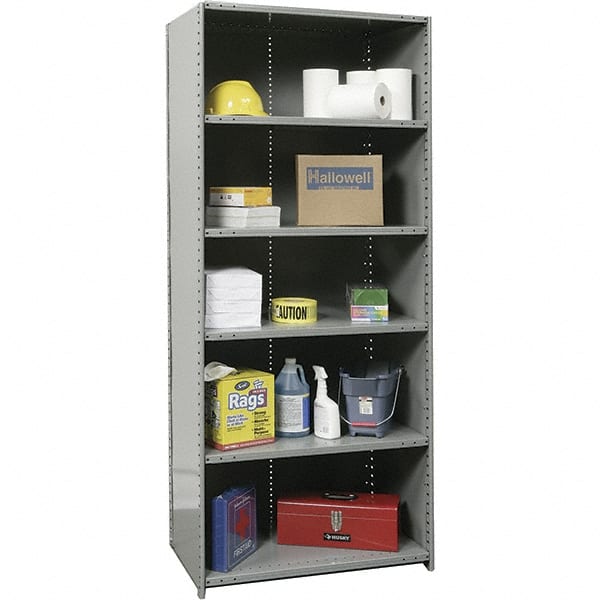 Hallowell - 6 Shelf, 1,250 Lb. Capacity, Closed Shelving Starter Unit - 36 Inch Wide x 24 Inch Deep x 87 Inch High, Gray - Exact Tooling