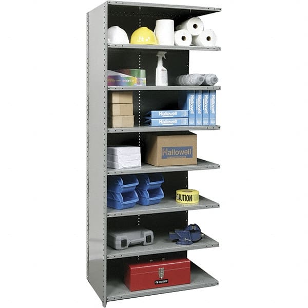 Hallowell - 8 Shelf, 1,200 Lb. Capacity, Closed Shelving Add-On Unit - 36 Inch Wide x 18 Inch Deep x 87 Inch High, Gray - Exact Tooling