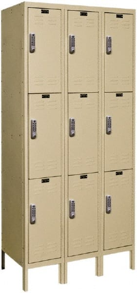 Hallowell - 9 Door, 3 Tier, Electronic Access Lockers - Exact Tooling