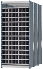 Hallowell - 96 Bin Heavy-Duty Deep Bin Industrial Shelving - 36 Inch Overall Width x 72 Inch Overall Depth x 87 Inch Overall Height, Blue and Platinum Steel Bins - Exact Tooling