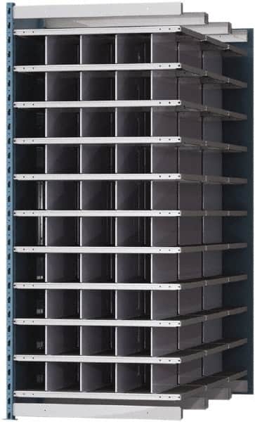 Hallowell - 50 Bin Heavy-Duty Deep Bin Industrial Shelving - 36 Inch Overall Width x 72 Inch Overall Depth x 87 Inch Overall Height, Blue and Platinum Steel Bins - Exact Tooling