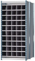 Hallowell - 50 Bin Heavy-Duty Deep Bin Industrial Shelving - 36 Inch Overall Width x 48 Inch Overall Depth x 87 Inch Overall Height, Blue and Platinum Steel Bins - Exact Tooling