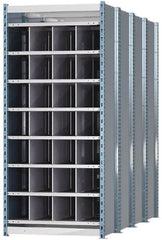 Hallowell - 28 Bin Heavy-Duty Deep Bin Industrial Shelving - 36 Inch Overall Width x 96 Inch Overall Depth x 87 Inch Overall Height, Blue and Platinum Steel Bins - Exact Tooling