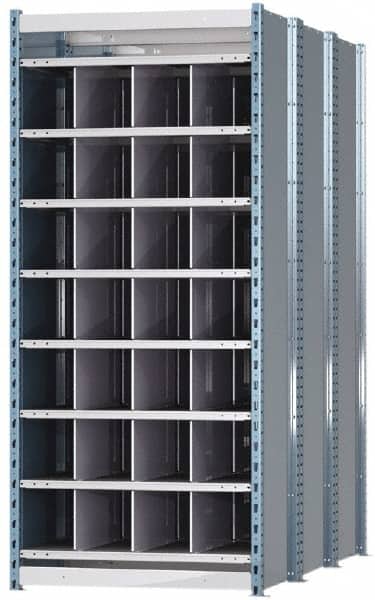 Hallowell - 28 Bin Heavy-Duty Deep Bin Industrial Shelving - 36 Inch Overall Width x 72 Inch Overall Depth x 87 Inch Overall Height, Blue and Platinum Steel Bins - Exact Tooling