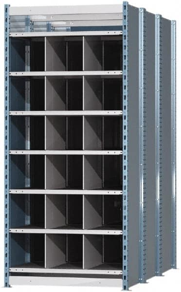 Hallowell - 18 Bin Heavy-Duty Deep Bin Industrial Shelving - 36 Inch Overall Width x 72 Inch Overall Depth x 87 Inch Overall Height, Blue and Platinum Steel Bins - Exact Tooling