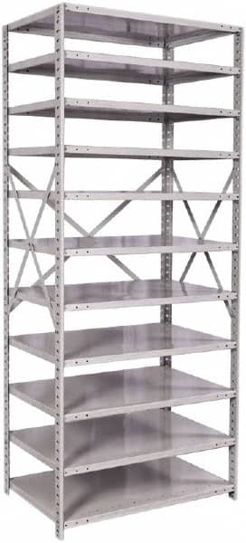 Hallowell - 11 Shelf Starter Medium-Duty Open Steel Shelving - 500 Lb Capacity, 36" Wide x 87" High x 24" Deep, Platinum - Exact Tooling