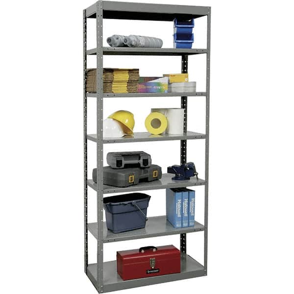 Hallowell - 7 Shelf Starter Heavy-Duty Open Steel Shelving - 450 Lb Capacity, 48" Wide x 87" High x 18" Deep, Gray - Exact Tooling