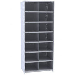 Hallowell - 14 Bin Closed Industrial Bin Shelving - 36 Inch Overall Width x 12 Inch Overall Depth x 87 Inch Overall Height, Gray Metal Bins - Exact Tooling